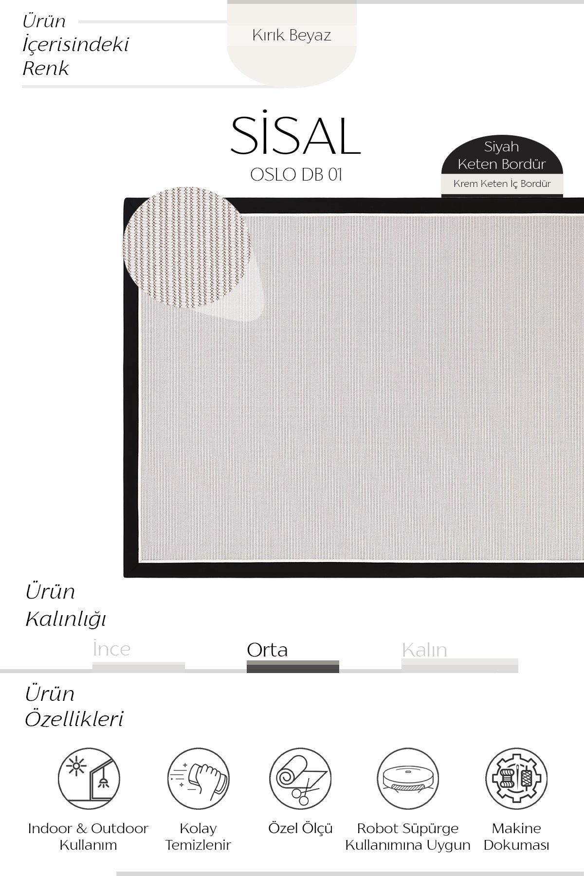 Sisalart Oslo Keten Monterey Çift Bordür Sisal Halı