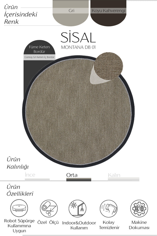 Sisalart Montana Keten Monterey Çift Bordür Yuvarlak Sisal Halı