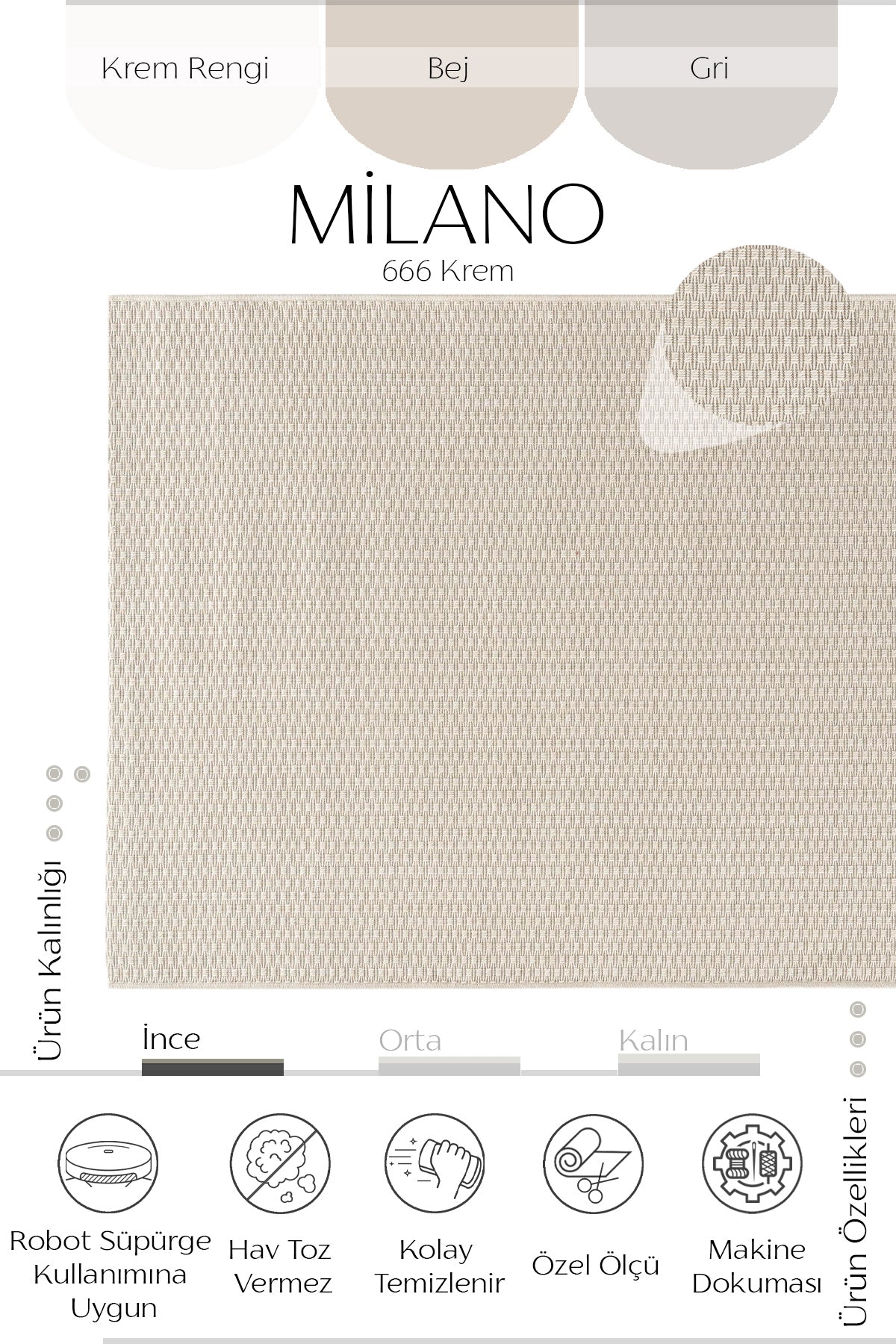 Sisalart Milano 666 Krem Sisal Halı