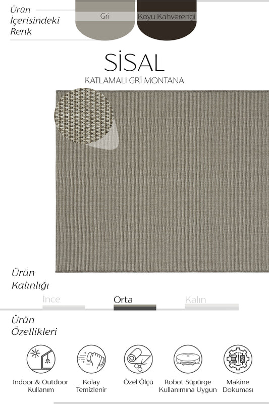 Sisalart Katlamalı Gri Montana Sisal Halı