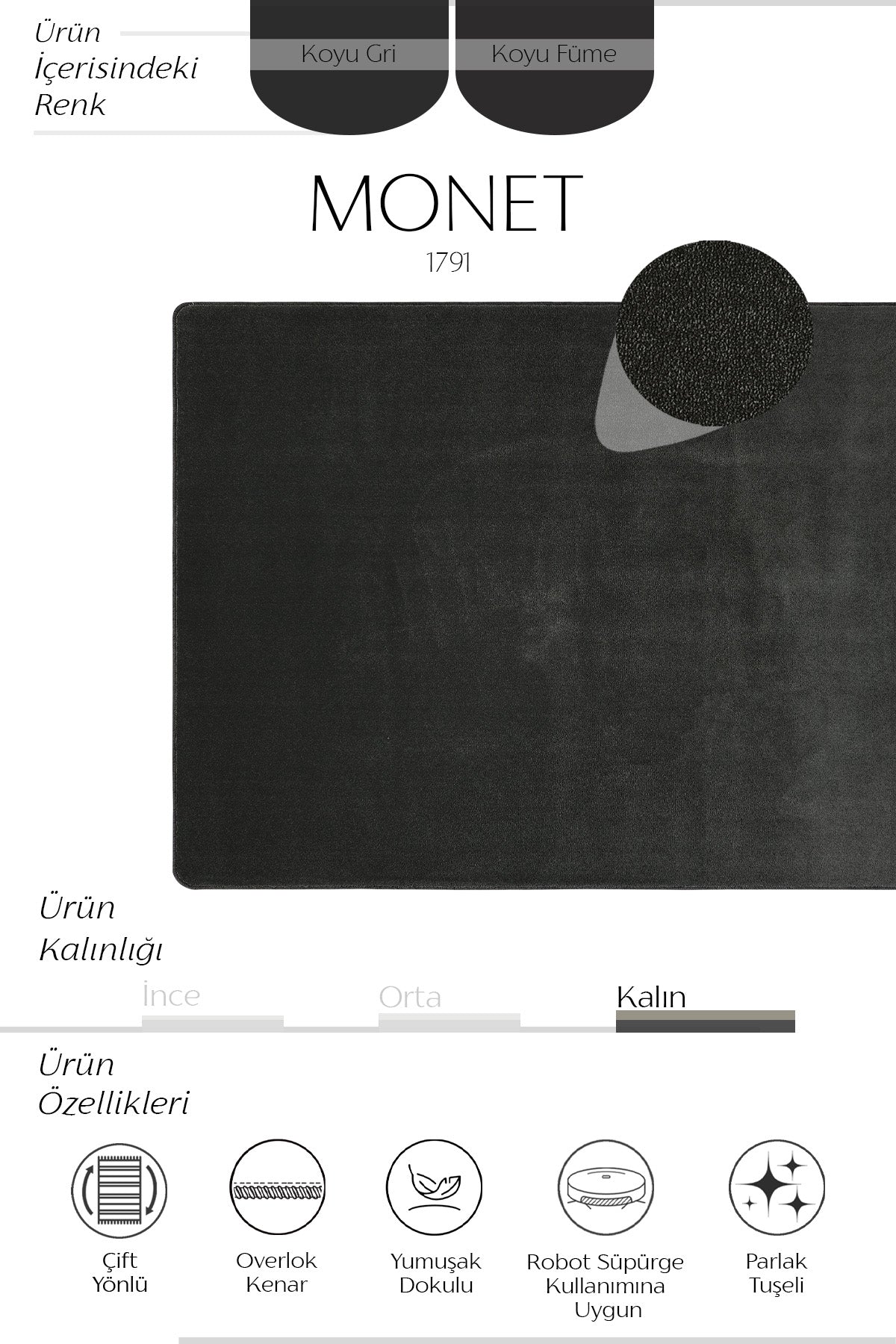 Sisalart Monet 1791 Füme Sade Halı