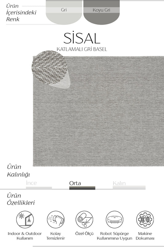 Sisalart Katlamalı Gri Basel Sisal Halı