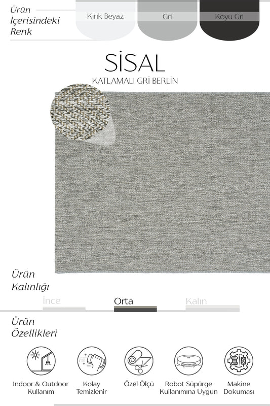 Sisalart Katlamalı Gri Berlin Sisal Halı