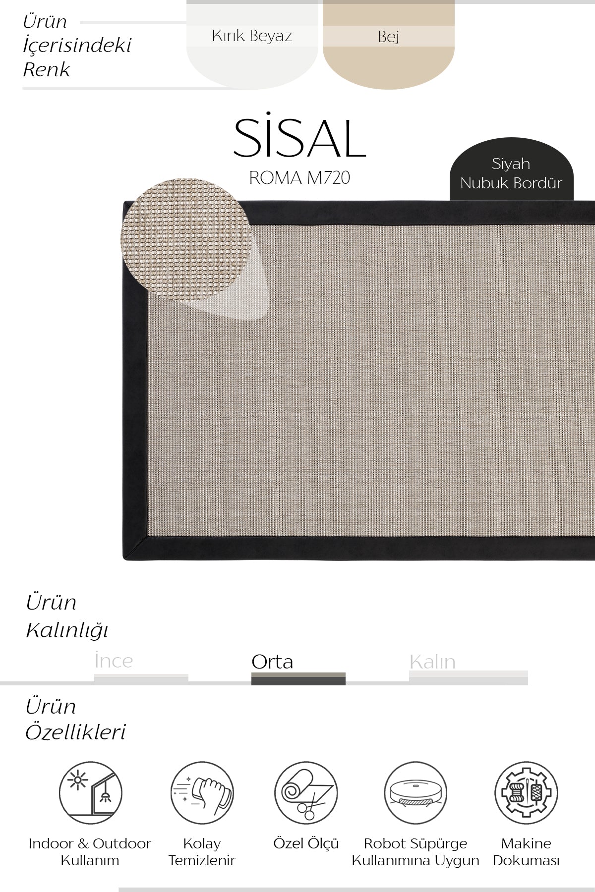 Sisalart Roma Mutfak Halısı Sisal Halı