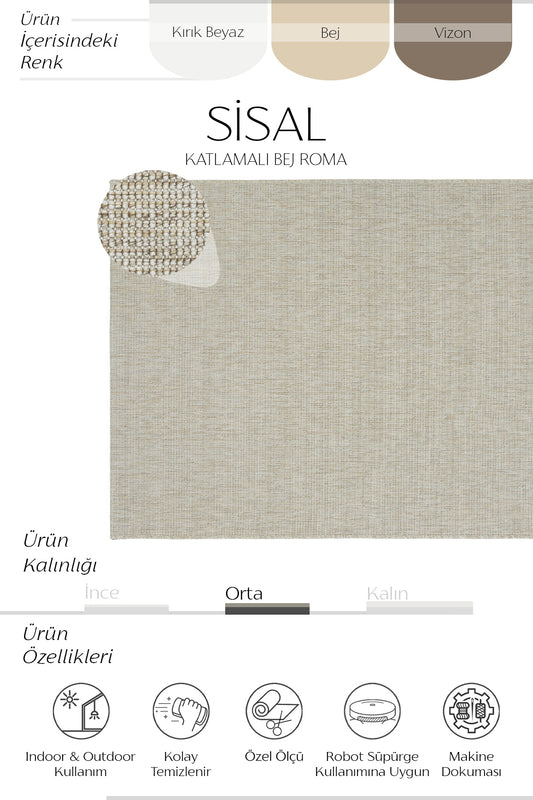Sisalart Katlamalı Bej Roma Sisal Halı
