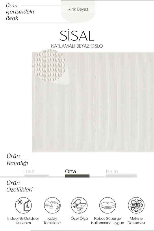 Sisalart Katlamalı Beyaz Oslo Sisal Halı