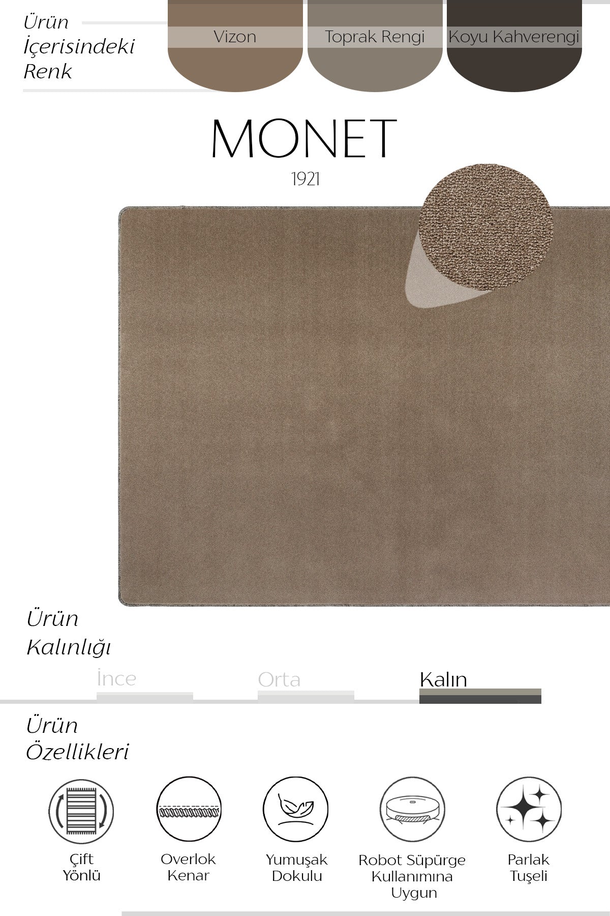 Sisalart Monet 1921 Kahverengi Sade Halı
