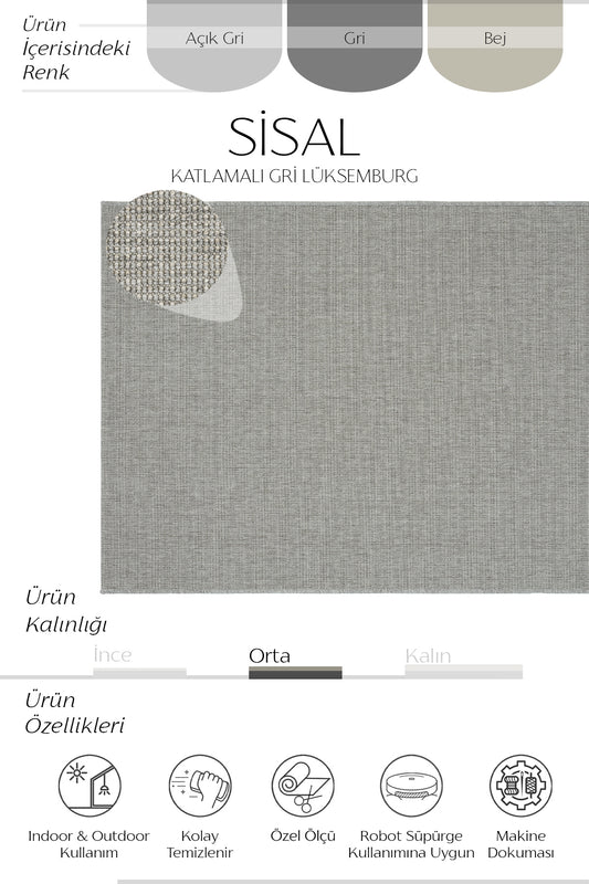 Sisalart Katlamalı Gri Lüksemburg Sisal Halı