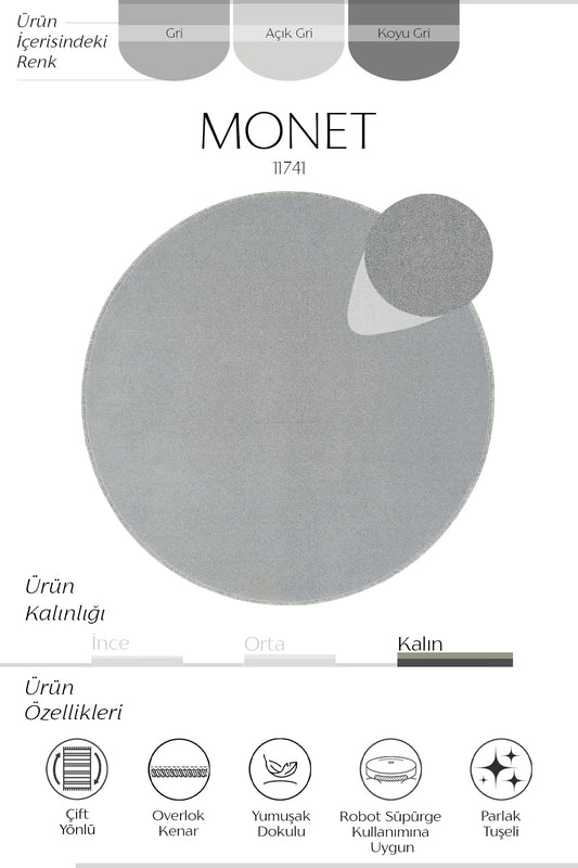 Sisalart Monet 11741 Gri Sade Yuvarlak Halı