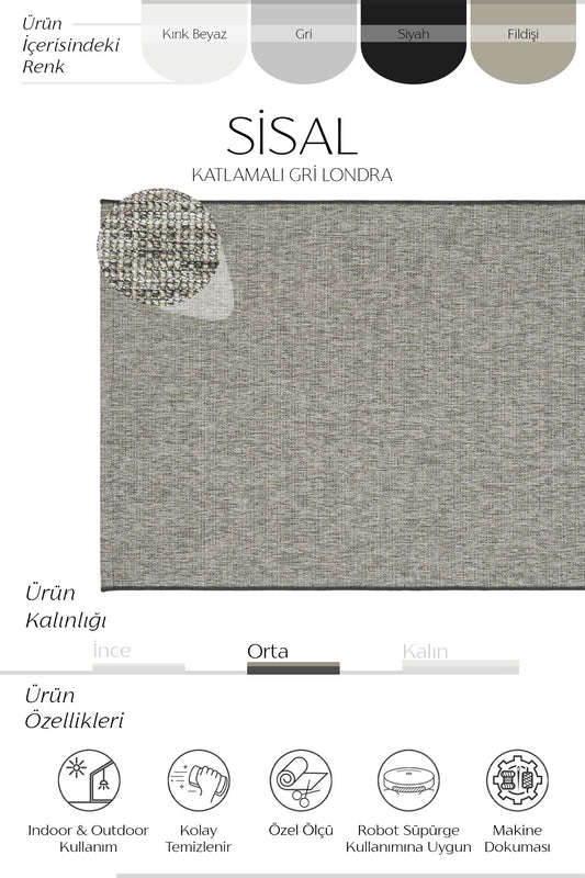Sisalart Katlamalı Gri Londra Sisal Halı