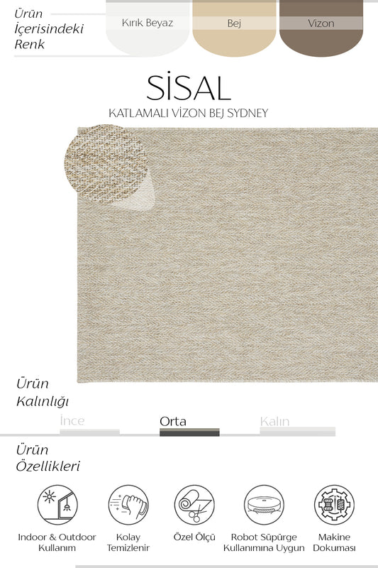Sisalart Katlamalı Vizon Bej Sydney Sisal Halı