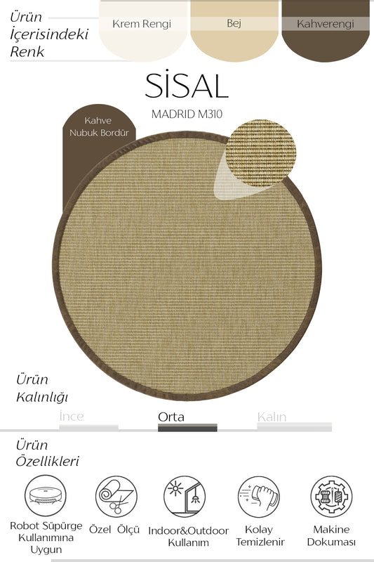 Sisalart Madrid Deri Medusa Bordür Yuvarlak Sisal Halı