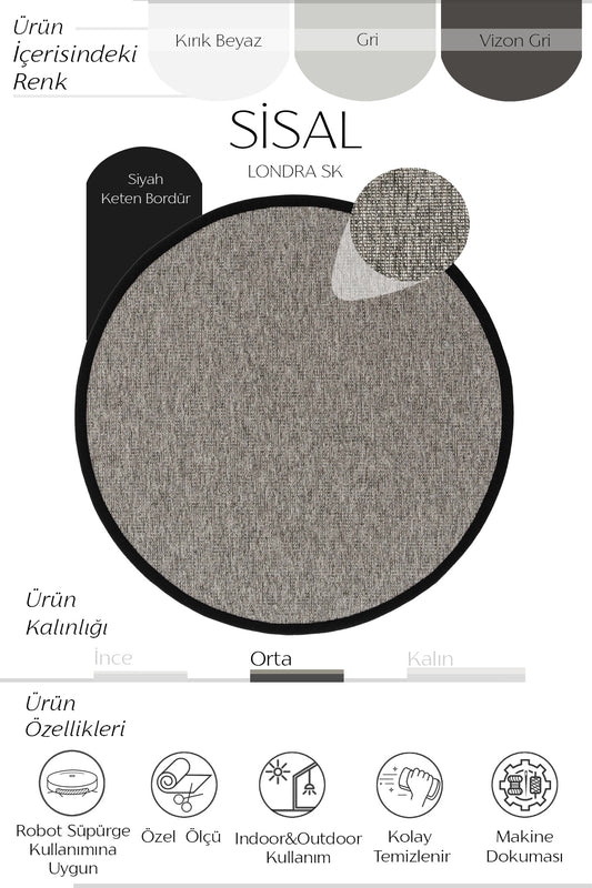 Sisalart Londra Keten Monterey Bordür Yuvarlak Sisal Halı