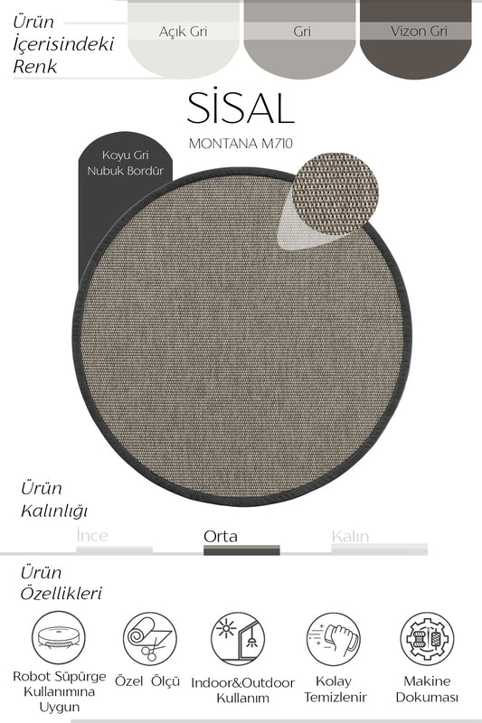 Sisalart Montana Deri Medusa 710 Bordür Yuvarlak Sisal Halı
