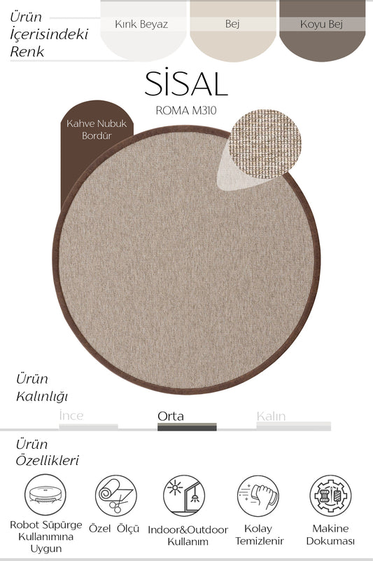 Sisalart Roma Deri Medusa Bordür Yuvarlak Sisal Halı