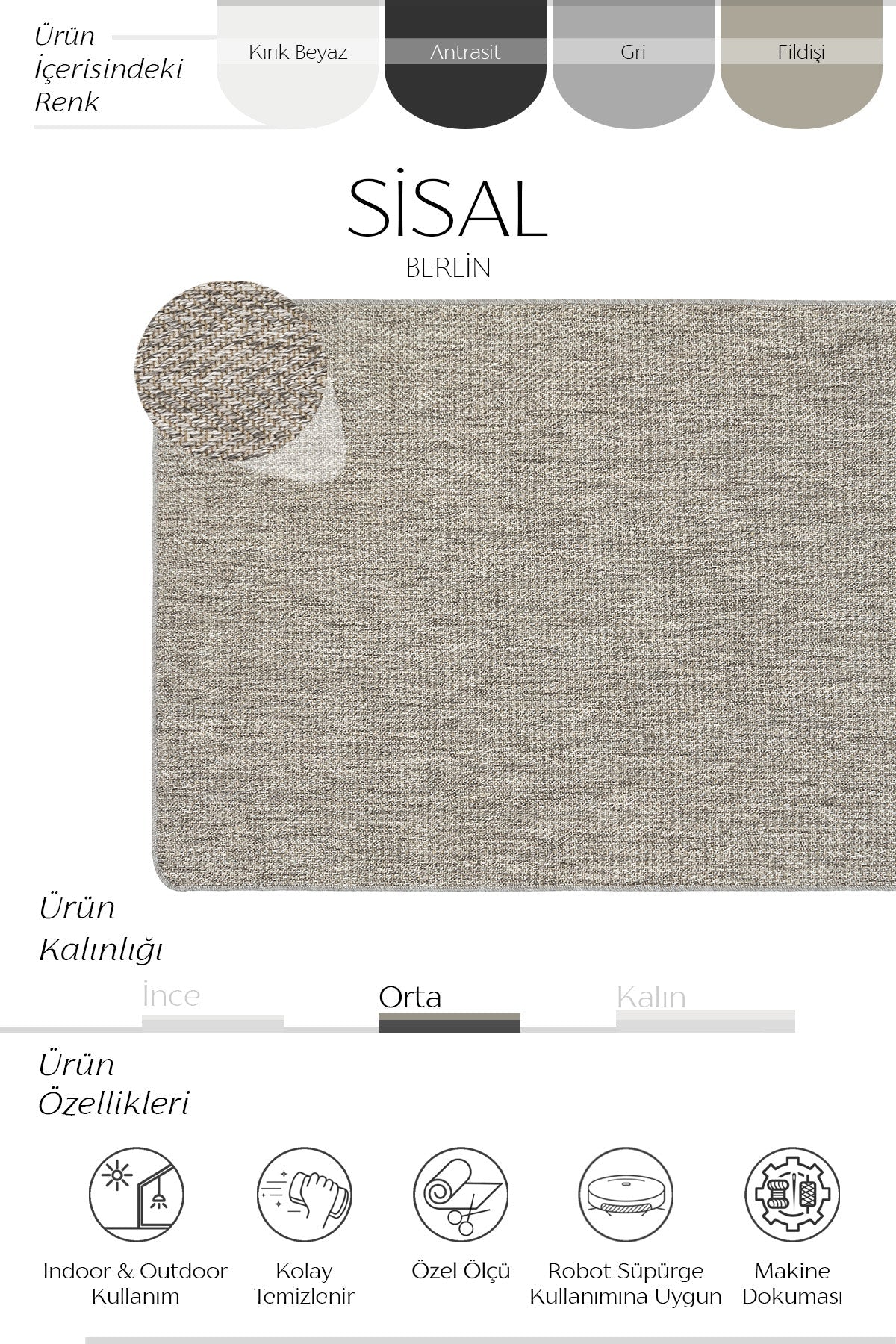 Berlin Overloklu Sisal Halı | Sisalart - Sisal Halı