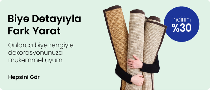 Farklı biye renkleriyle rulo sisal halılar - %30 indirimli Sisal Halı biye seçenekleri