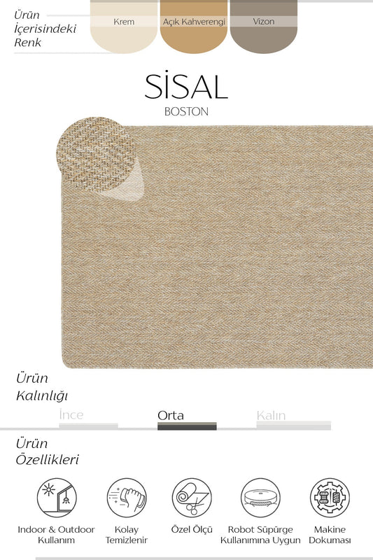 Boston Radius Overloklu Sisal Halı | Sisalart - Sisal Halı