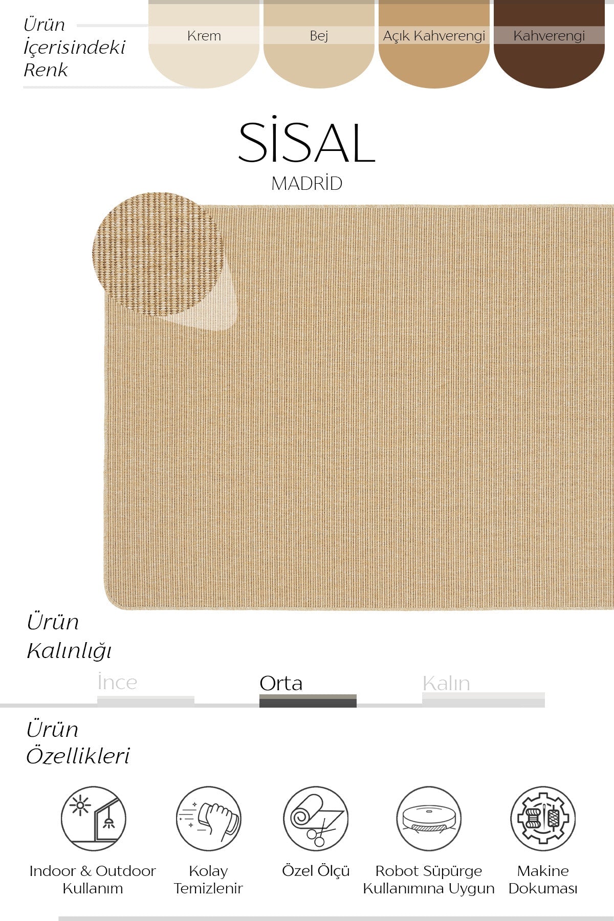 Madrid Overloklu Sisal Halı | Sisalart - Sisal Halı