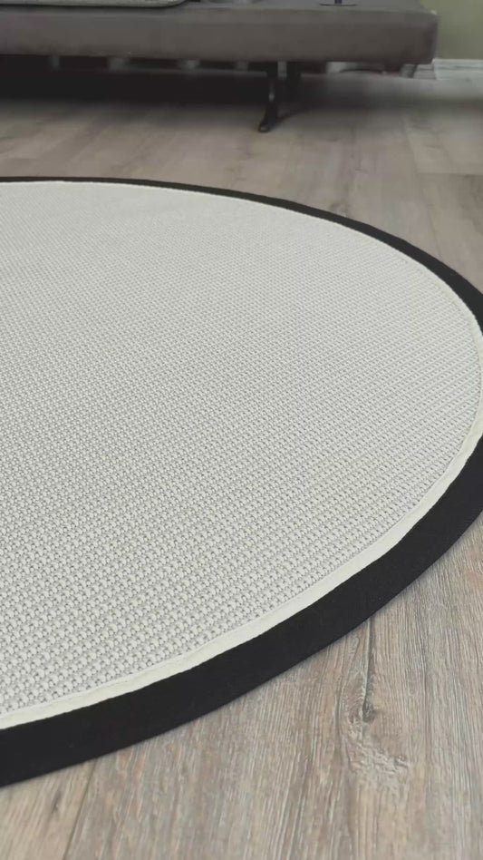 Riga Keten Çift Bordür Yuvarlak Sisal Halı | Sisalart