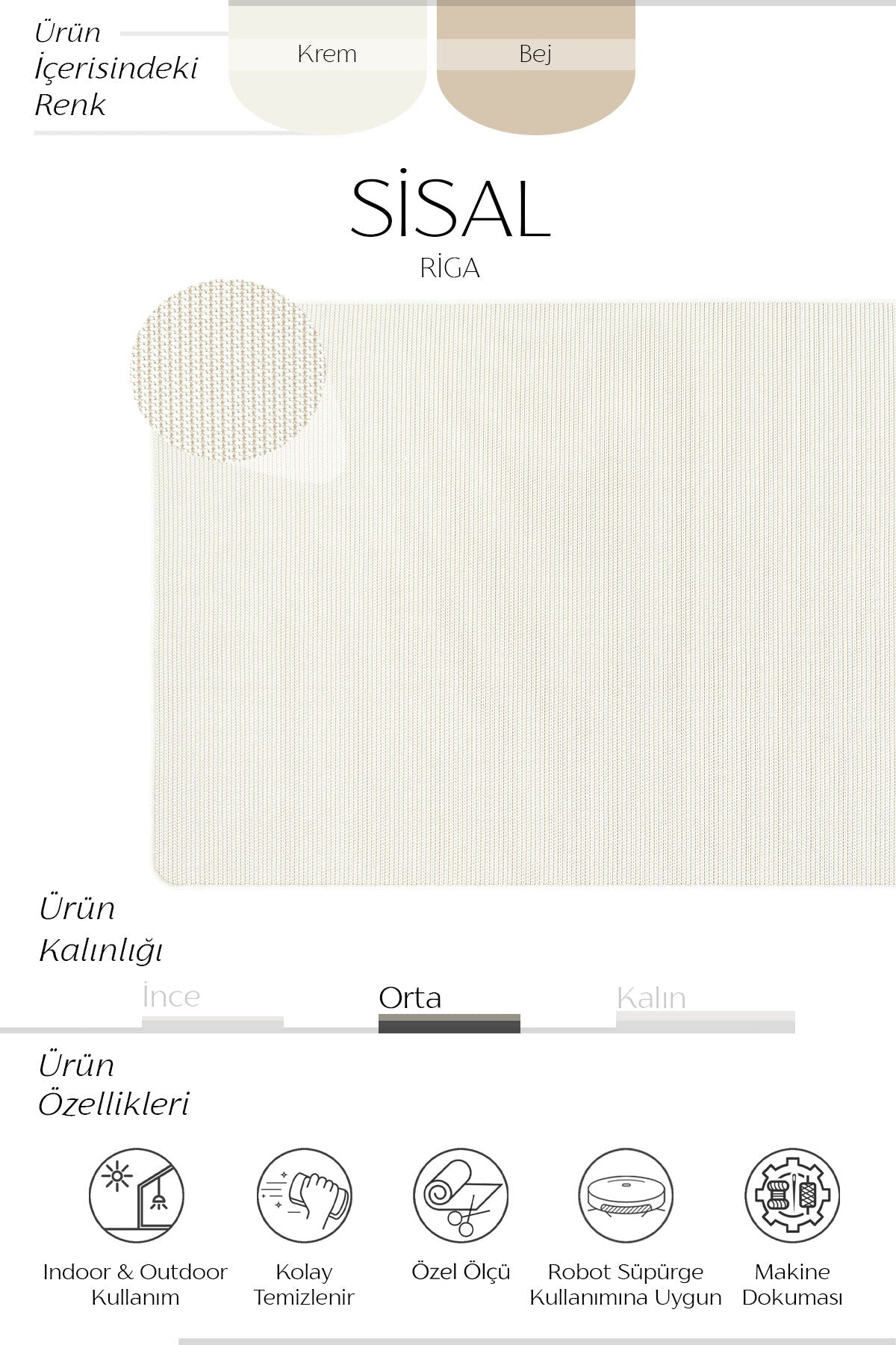 Riga Overloklu Sisal Halı | Sisalart - Sisal Halı