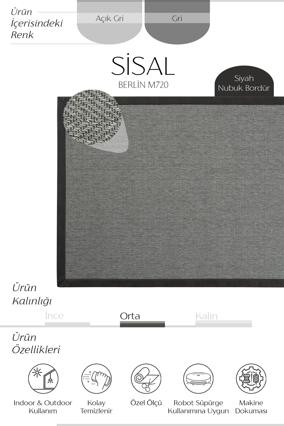 Sisalart Berlin Deri Bordür Sisal Halı - Sisal Halı