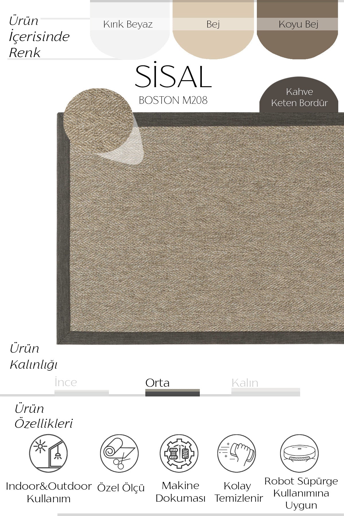 Sisalart Boston Keten Monterey Bordür Sisal Halı - Sisal Halı