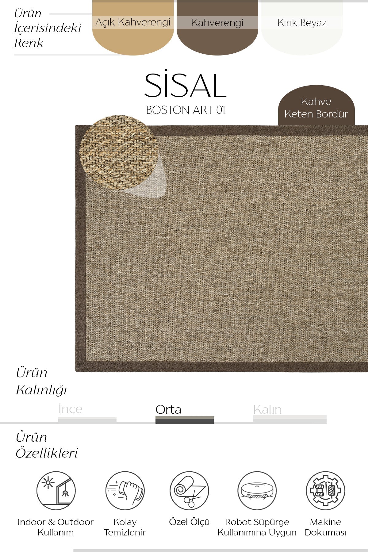 Sisalart Boston Keten Napoli Bordür Sisal Halı - Sisal Halı