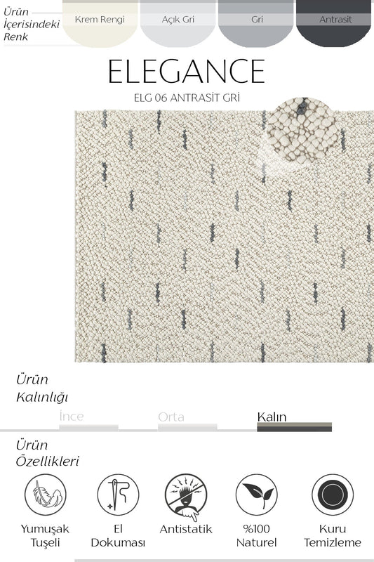 Sisalart Elegance 06 Antrasit Gri El Dokuma Yün Halı - Sisal Halı