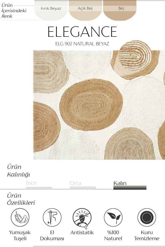 Sisalart Elegance 902 Natural Beyaz El Dokuma Yün Halı - Sisal Halı