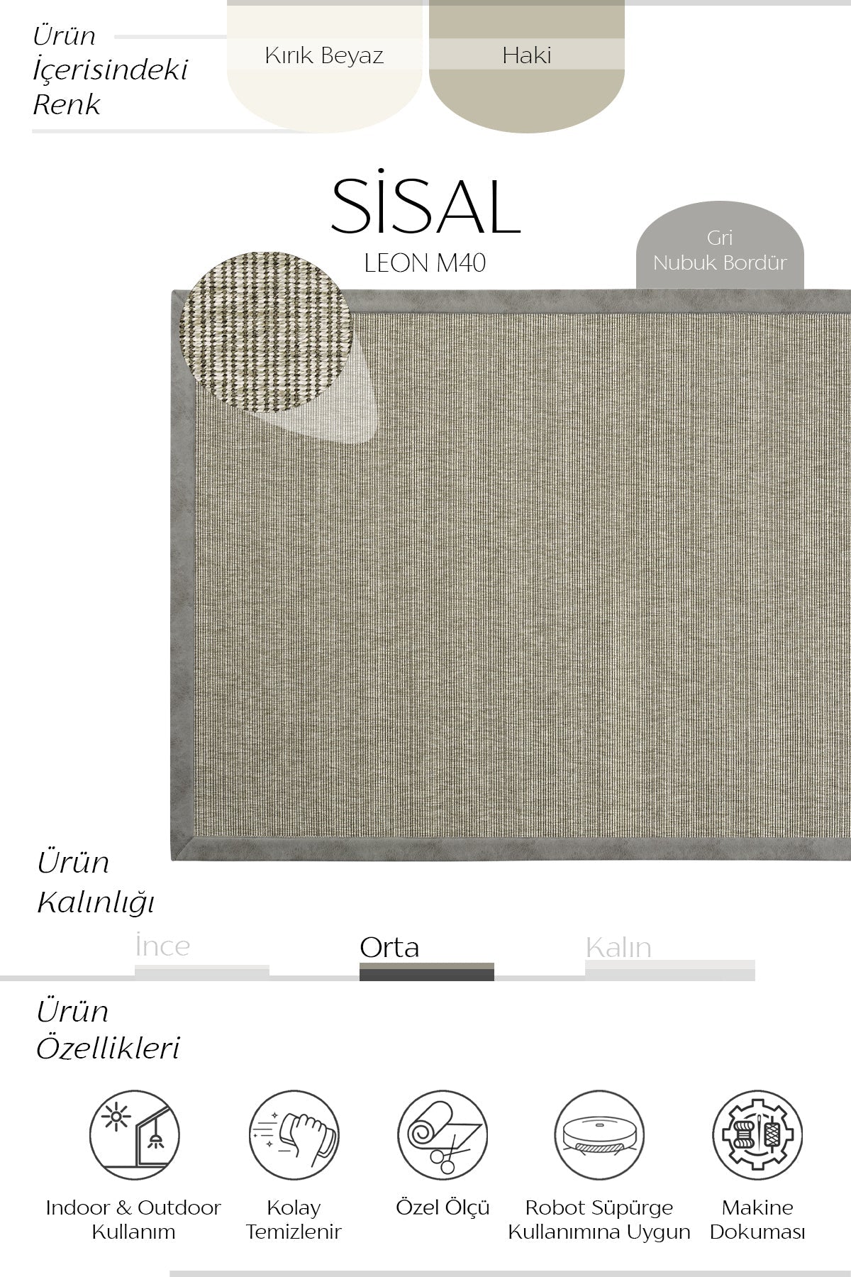 Sisalart Leon Deri Medusa Bordür Sisal Halı - Sisal Halı