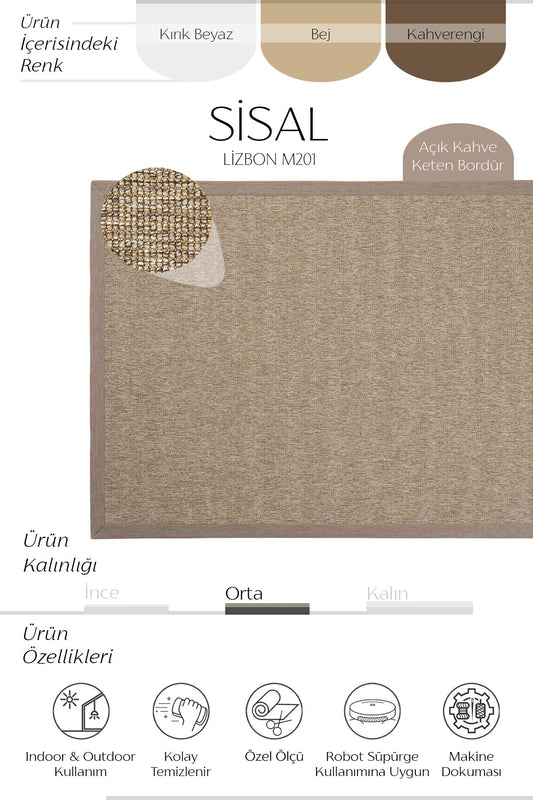 Sisalart Lizbon Keten Monterey Bordür Sisal Halı - Sisal Halı