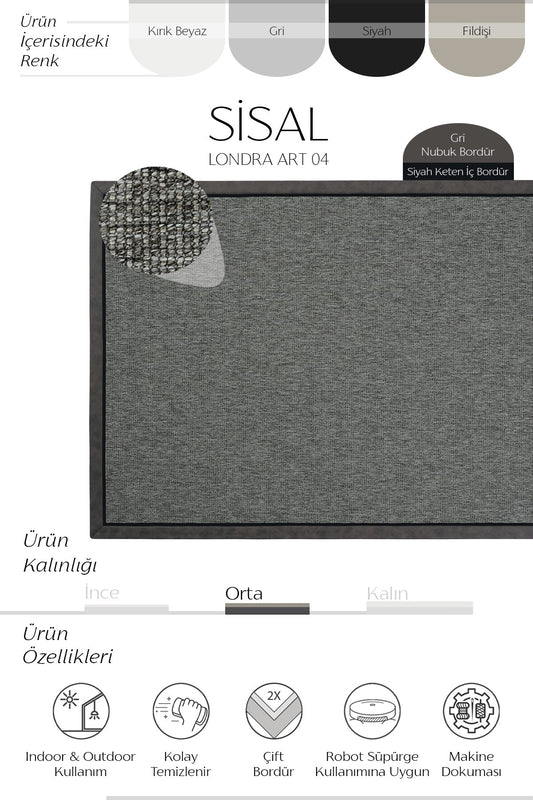 Sisalart Londra Deri Casa Çift Bordür Sisal Halı - Sisal Halı