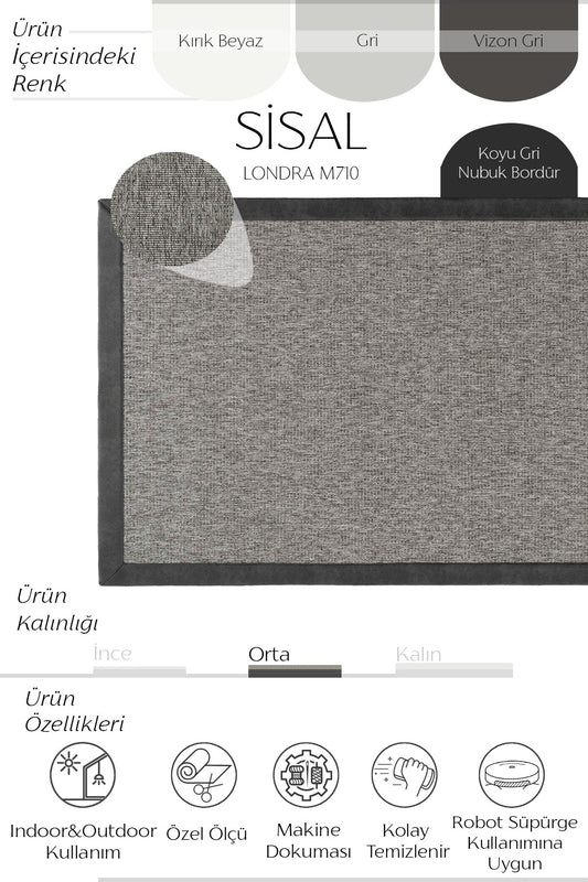 Sisalart Londra Deri Medusa Bordür Sisal Halı - Sisal Halı