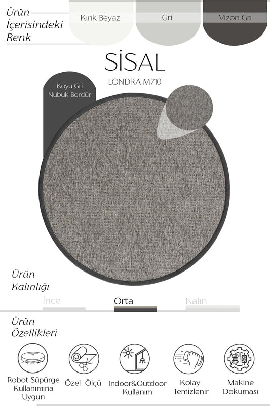 Sisalart Londra Deri Medusa Bordür Yuvarlak Sisal Halı - Sisal Halı