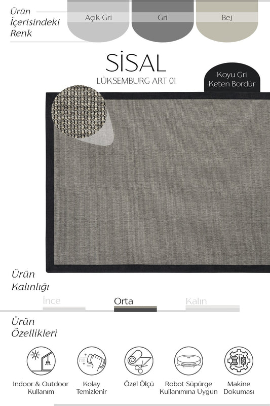 Sisalart Lüksemburg Keten Napoli Bordür Sisal Halı - Sisal Halı