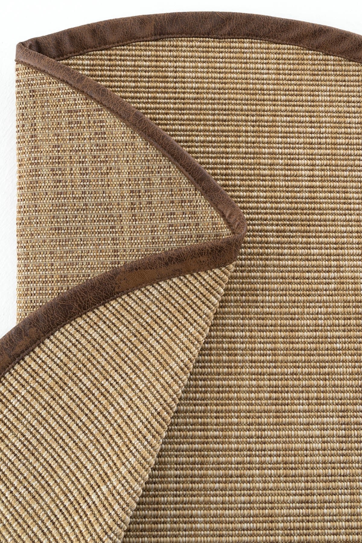 Sisalart Madrid Deri Medusa Bordür Yuvarlak Sisal Halı - Sisal Halı