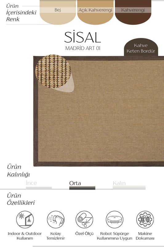 Sisalart Madrid Keten Napoli Bordür Sisal Halı - Sisal Halı