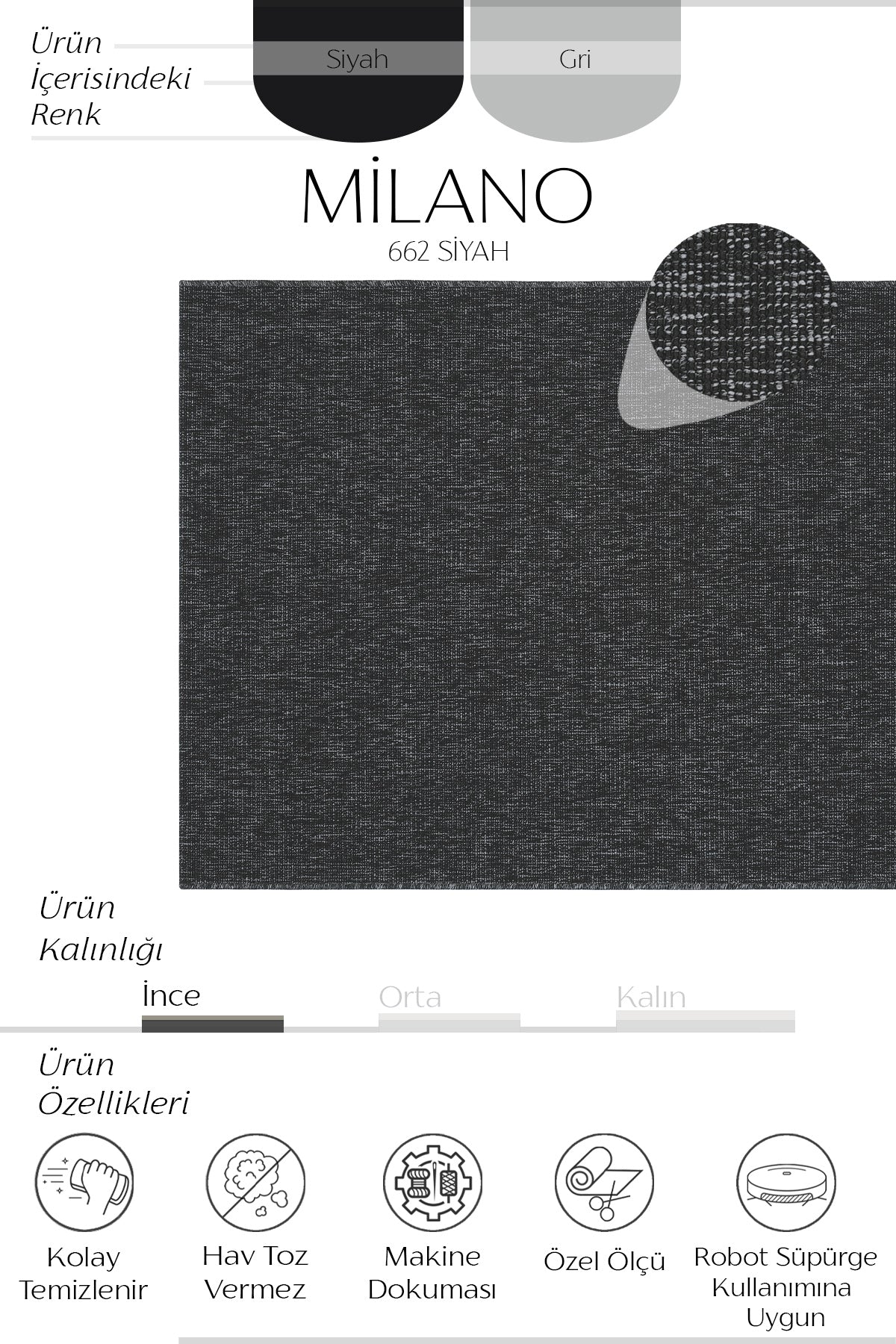 Sisalart Milano 662 Siyah Sisal Halı - Sisal Halı