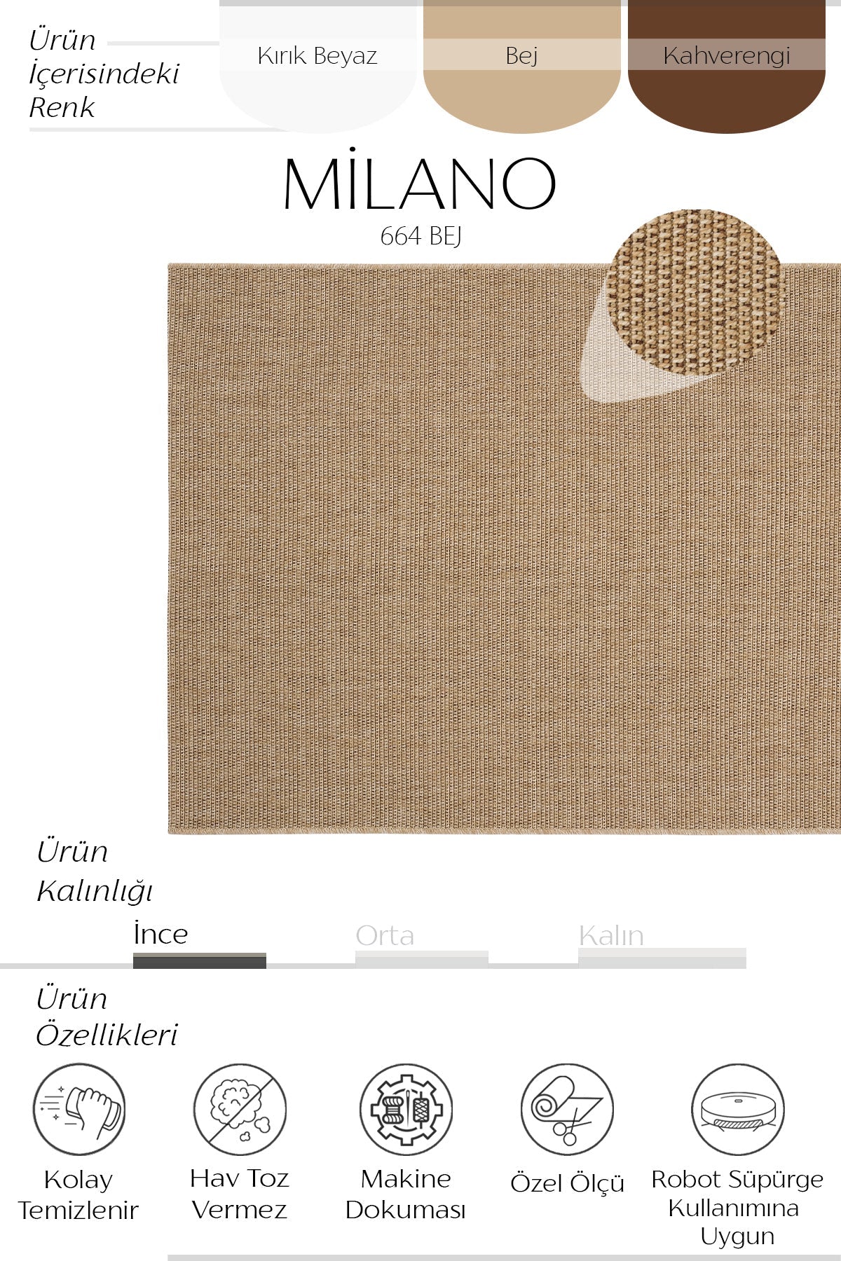 Sisalart Milano 664 Bej Sisal Halı - Sisal Halı