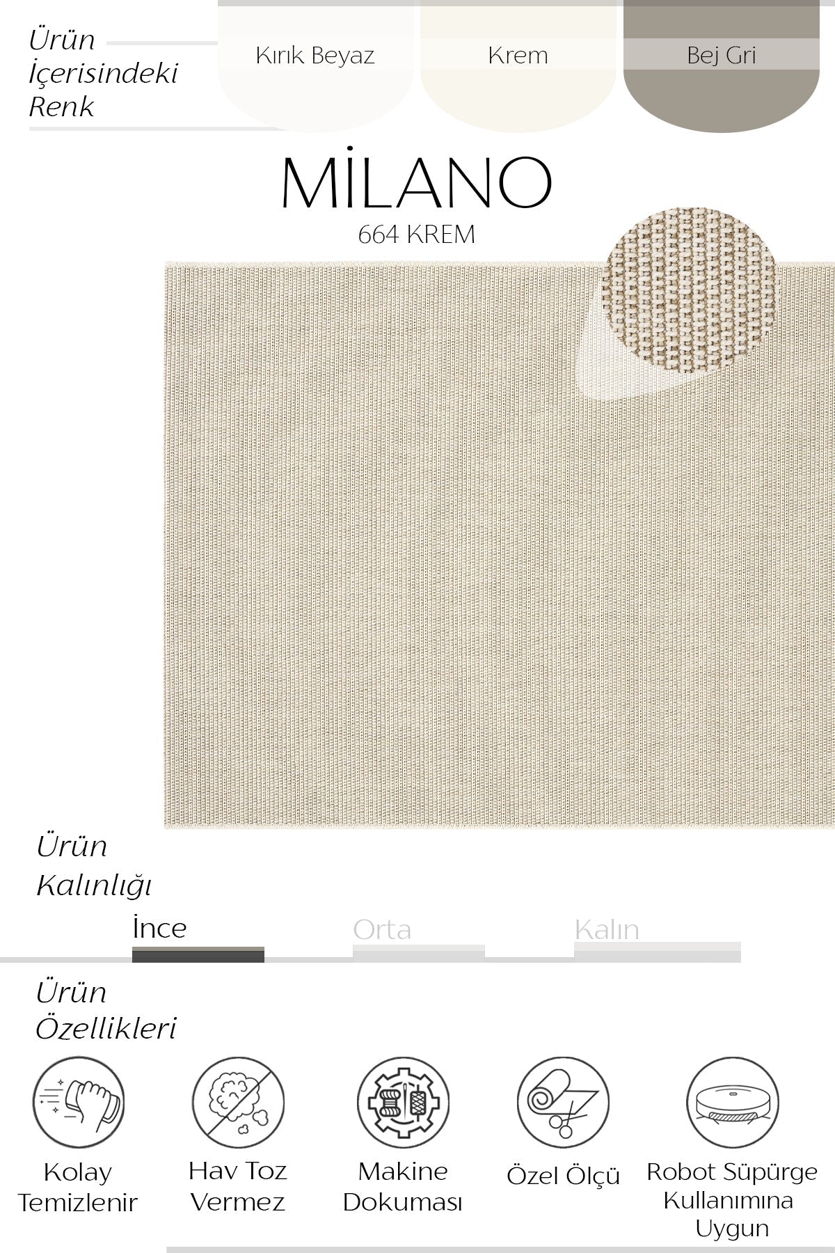 Sisalart Milano 664 Krem Sisal Halı - Sisal Halı
