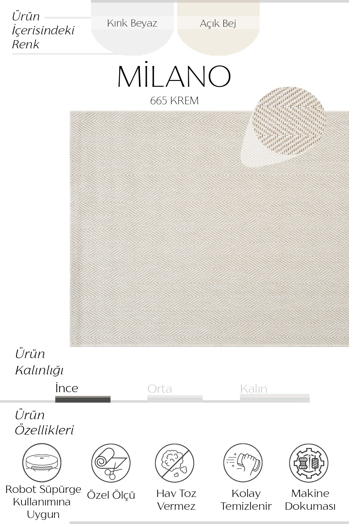 Sisalart Milano 665 Krem Sisal Halı - Sisal Halı