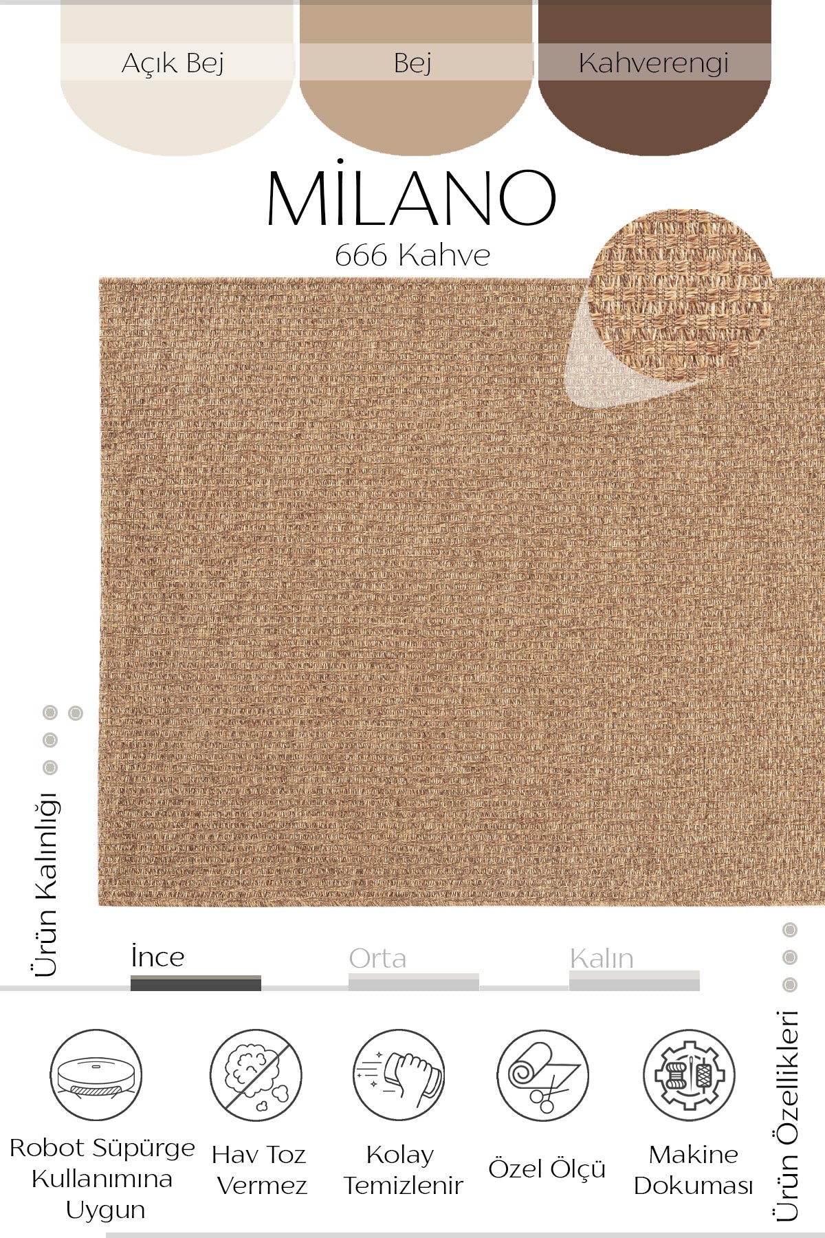 Sisalart Milano 666 Kahve Sisal Halı - Sisal Halı