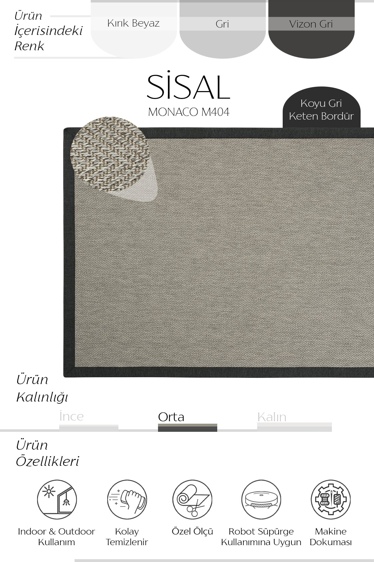 Sisalart Monaco Keten Bordür Sisal Halı - Sisal Halı