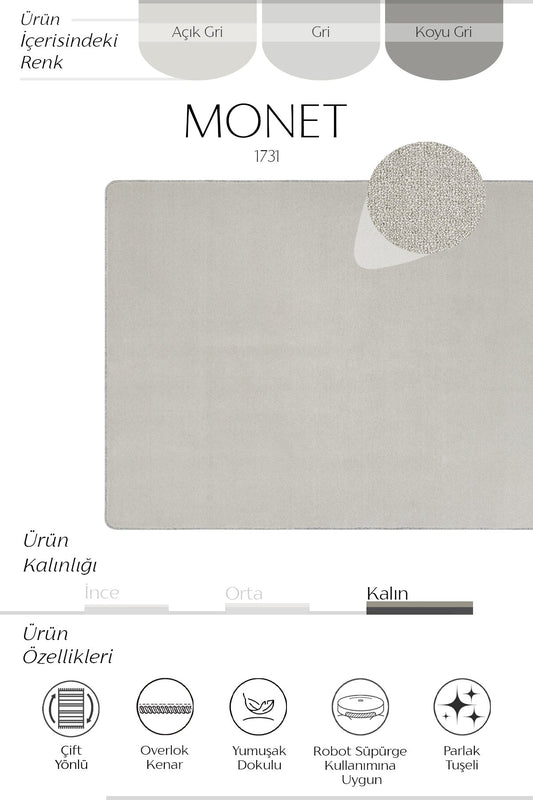 Sisalart Monet 1731 Gri Sade Halı - Sisal Halı