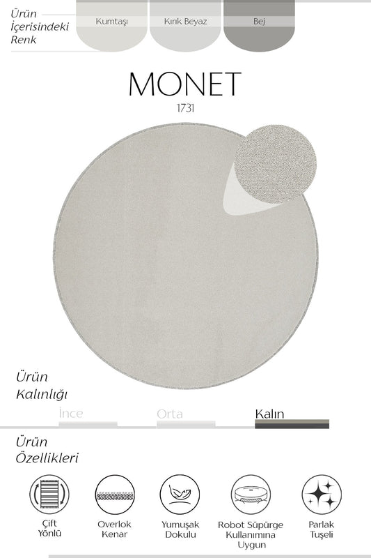 Sisalart Monet 1731 Gri Sade Yuvarlak Halı - Sisal Halı