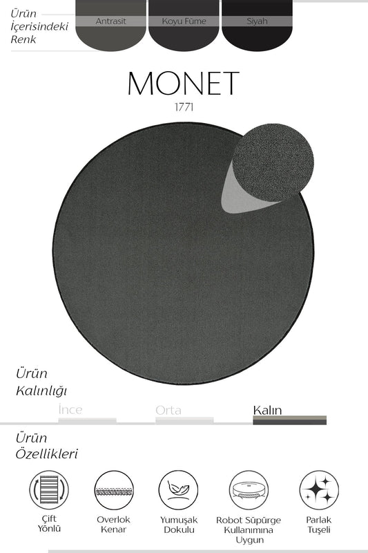 Sisalart Monet 1771 Antrasit Gri Sade Yuvarlak Halı - Sisal Halı