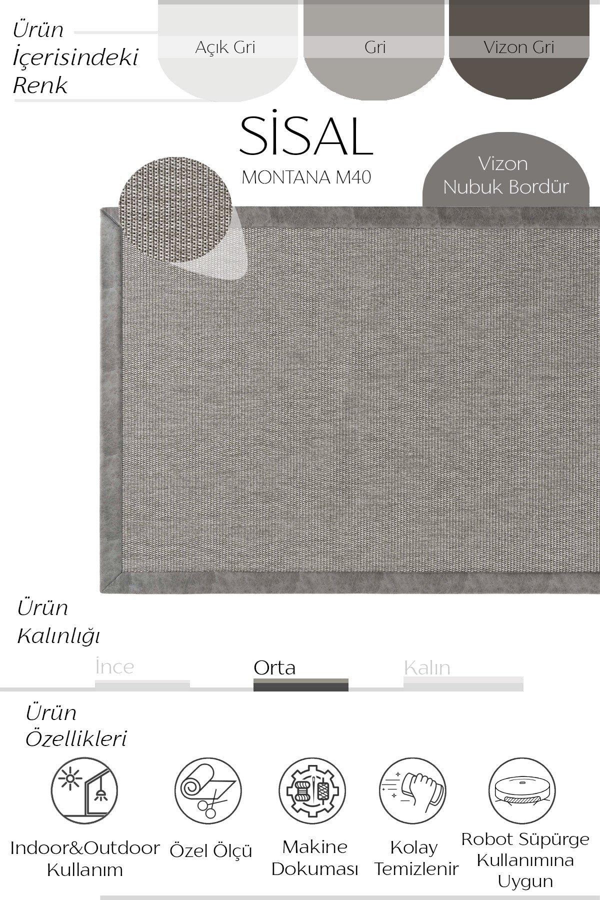 Sisalart Montana Deri Medusa Bordür Sisal Halı - Sisal Halı