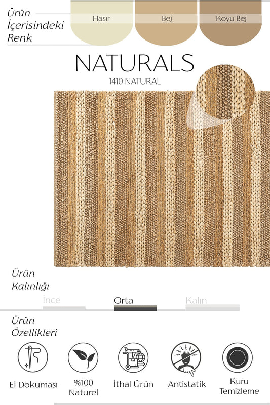 Sisalart Naturals 1410 Natural Doğal Jüt Örgü Halı - Sisal Halı