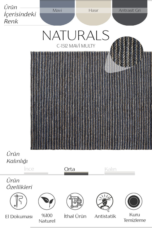 Sisalart Naturals C - 1512 Navy Multi Doğal Jüt Örgü Halı - Sisal Halı